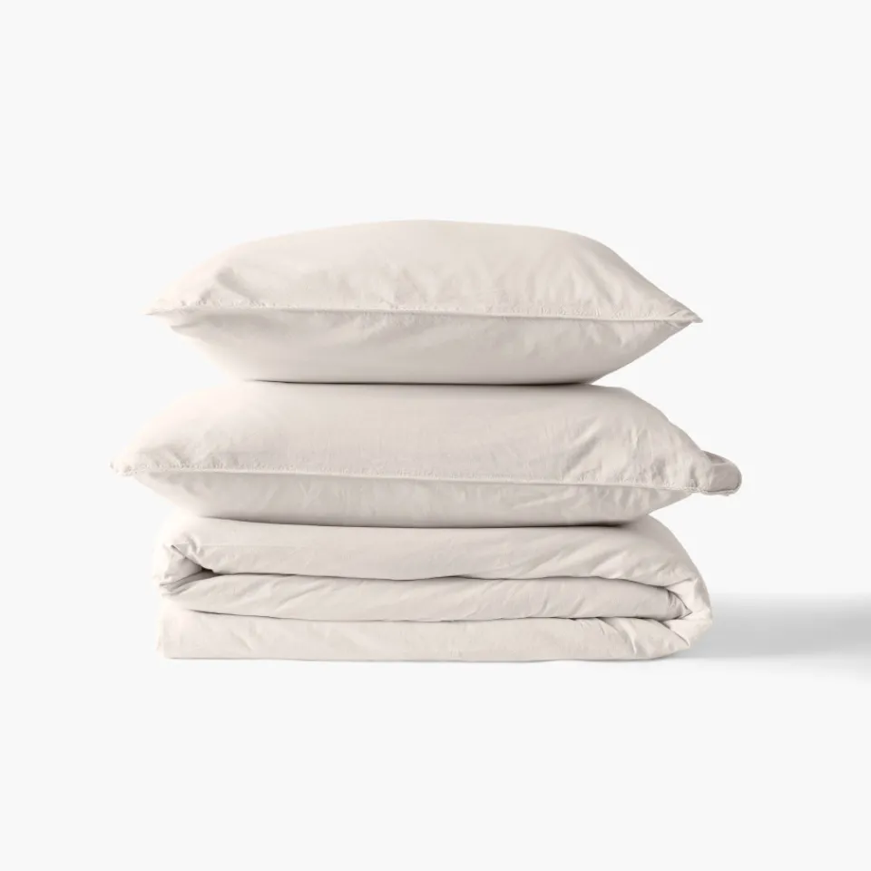 Carré Blanc Housse de couette pur coton lavé biologique Souffle vanille| Housses De Couette