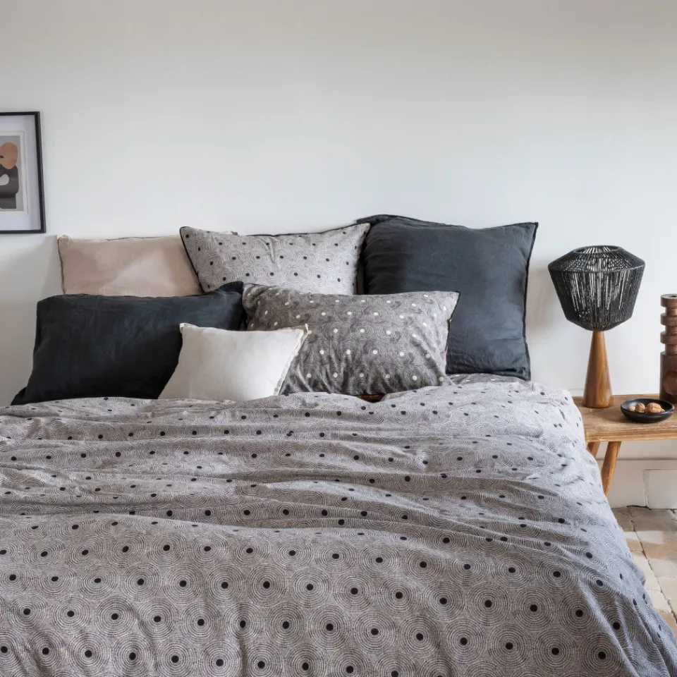 Carré Blanc Housse de couette réversible lin et coton lavé Eclipse| Housses De Couette