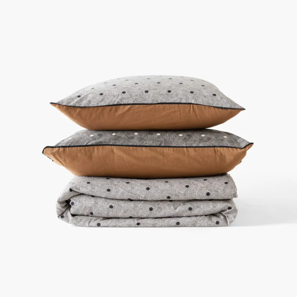 Carré Blanc Housse de couette réversible lin et coton lavé Eclipse| Housses De Couette