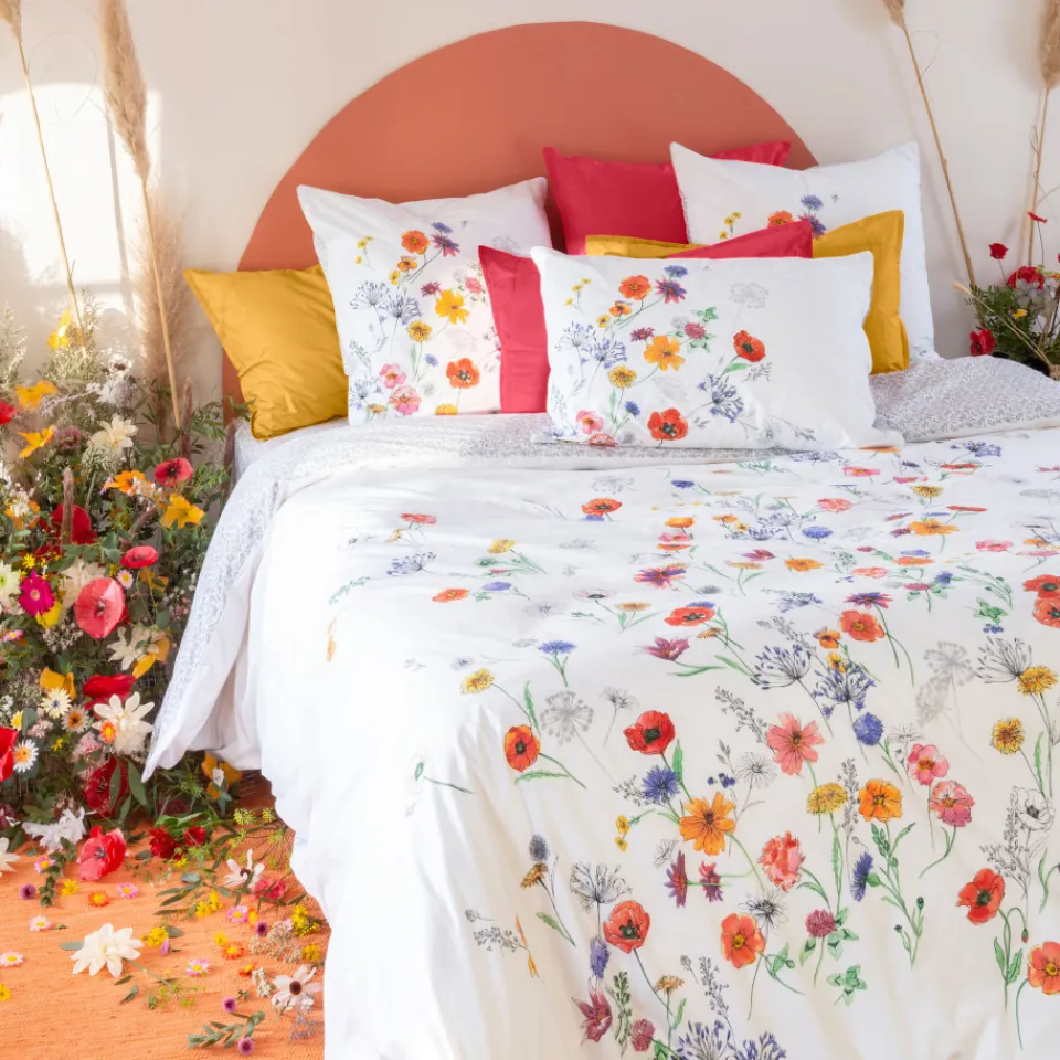 Carré Blanc Housse de couette réversible percale de coton Eloges| Housses De Couette