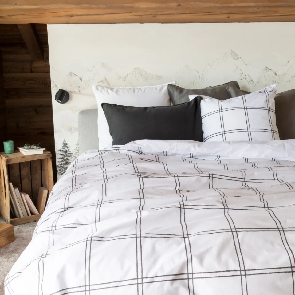 Carré Blanc Housse de couette réversible percale de coton Grizzli| Housses De Couette