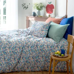 Carré Blanc Housse de couette réversible pur coton Mijas floral| Housses De Couette
