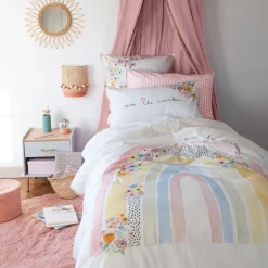 Carré Blanc Housse de couette réversible pur coton bio Rêve d'or|Enfant Linge De Litbio|Housses De Couette