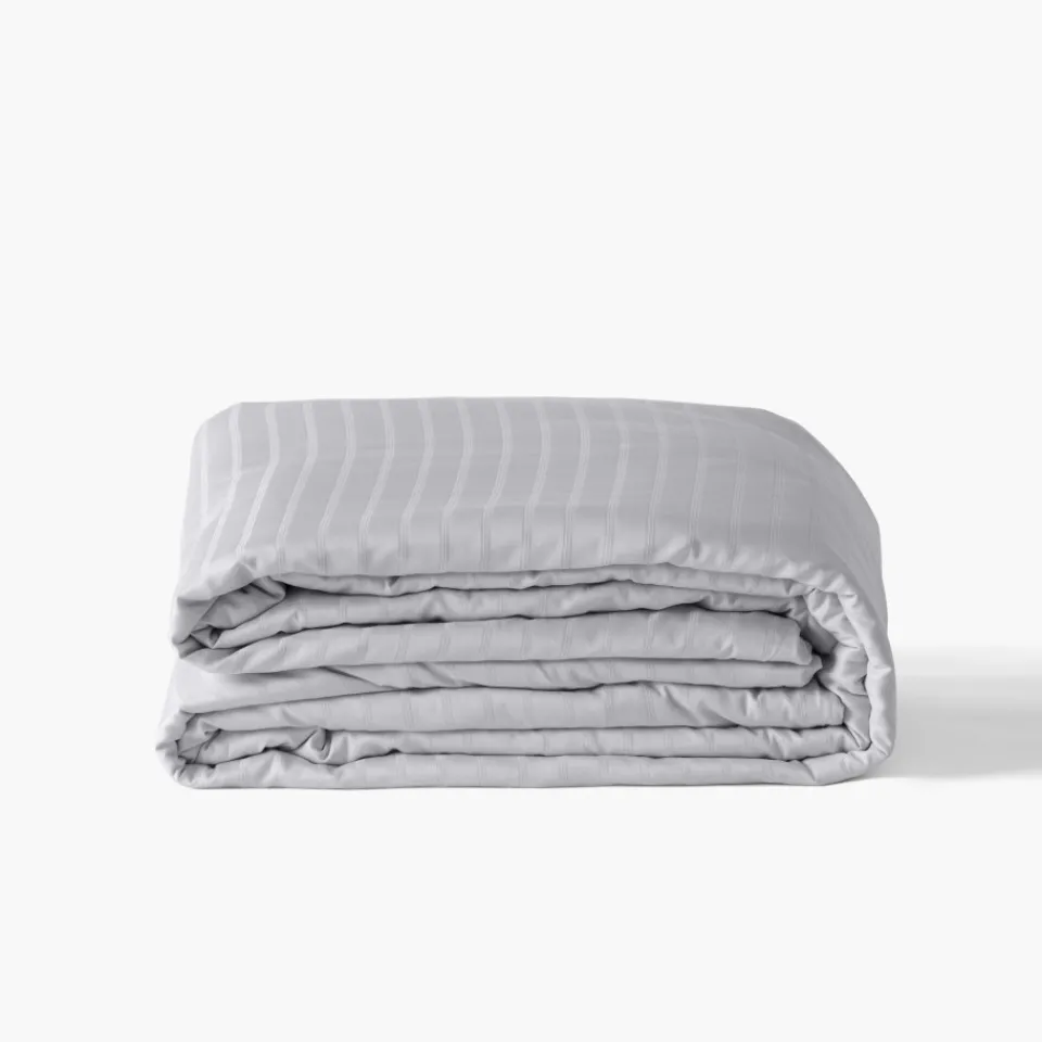 Carré Blanc Housse de couette satin de coton jacquard pois et rayures Prestige tourterelle| Housses De Couette