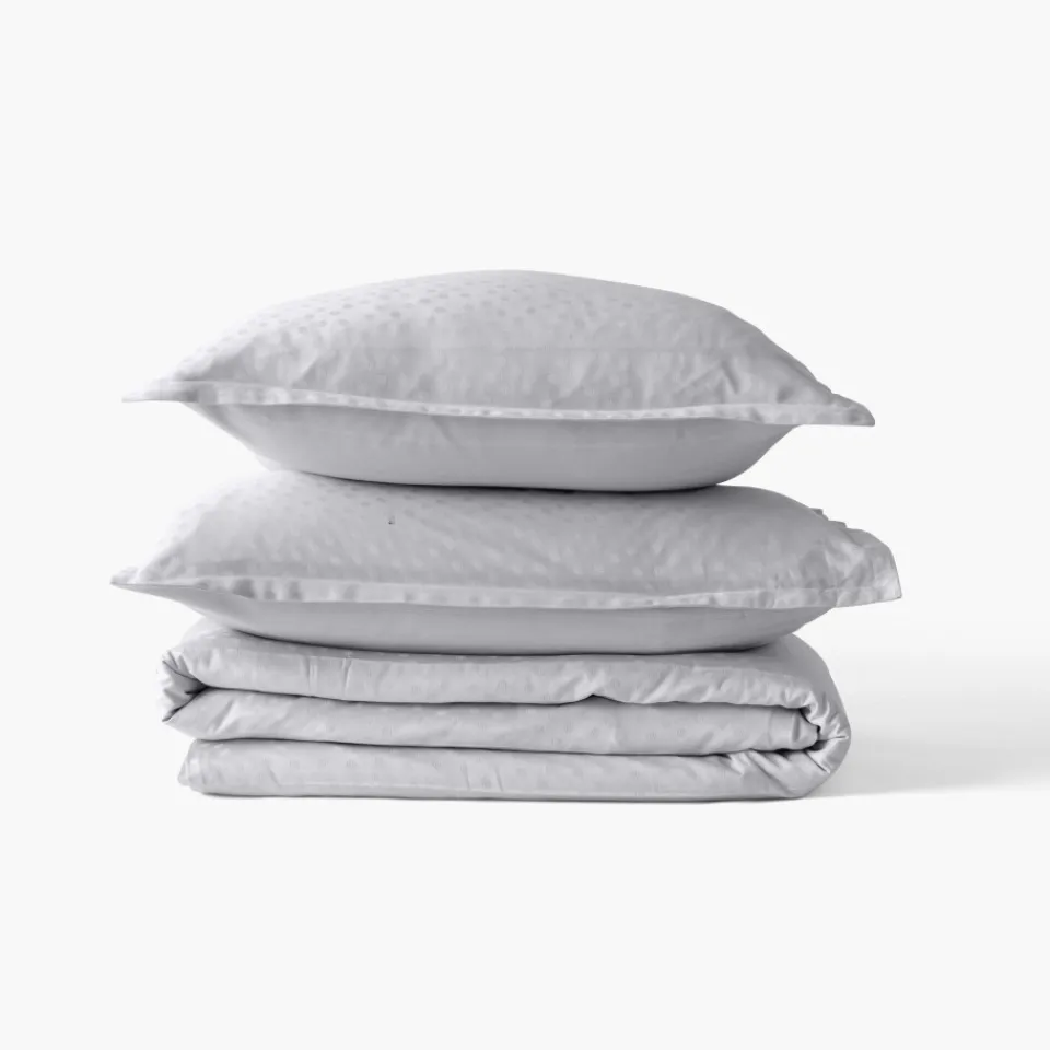 Carré Blanc Housse de couette satin de coton jacquard pois et rayures Prestige tourterelle| Housses De Couette