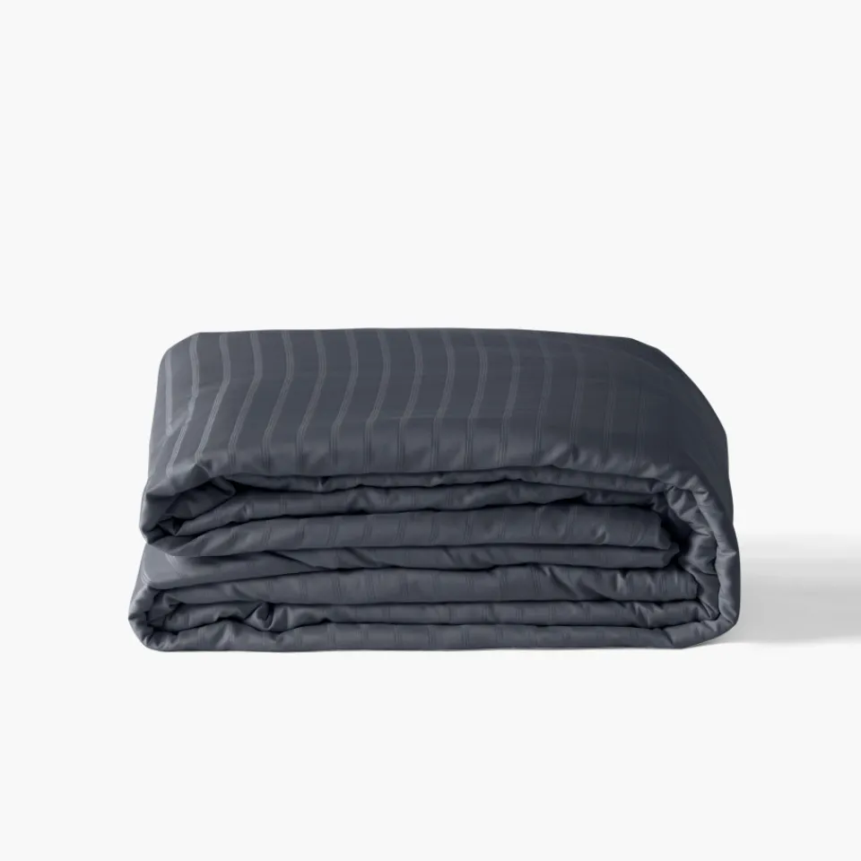 Carré Blanc Housse de couette satin de coton jacquard pois et rayures Prestige bleu nuit| Housses De Couette
