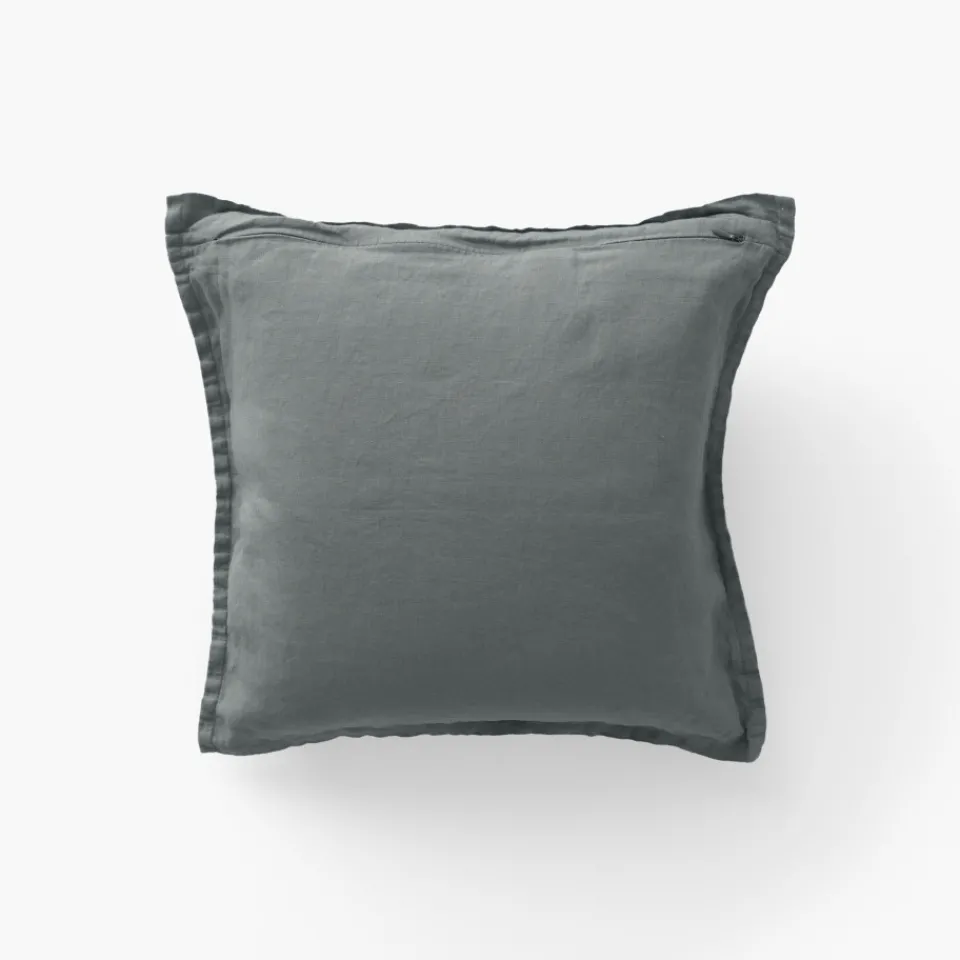 Carré Blanc Housse de coussin lin lavé Songe kaki cendré| Housses De Coussin