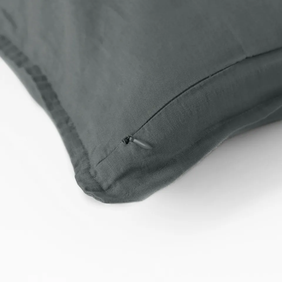 Carré Blanc Housse de coussin lin lavé Songe kaki cendré| Housses De Coussin