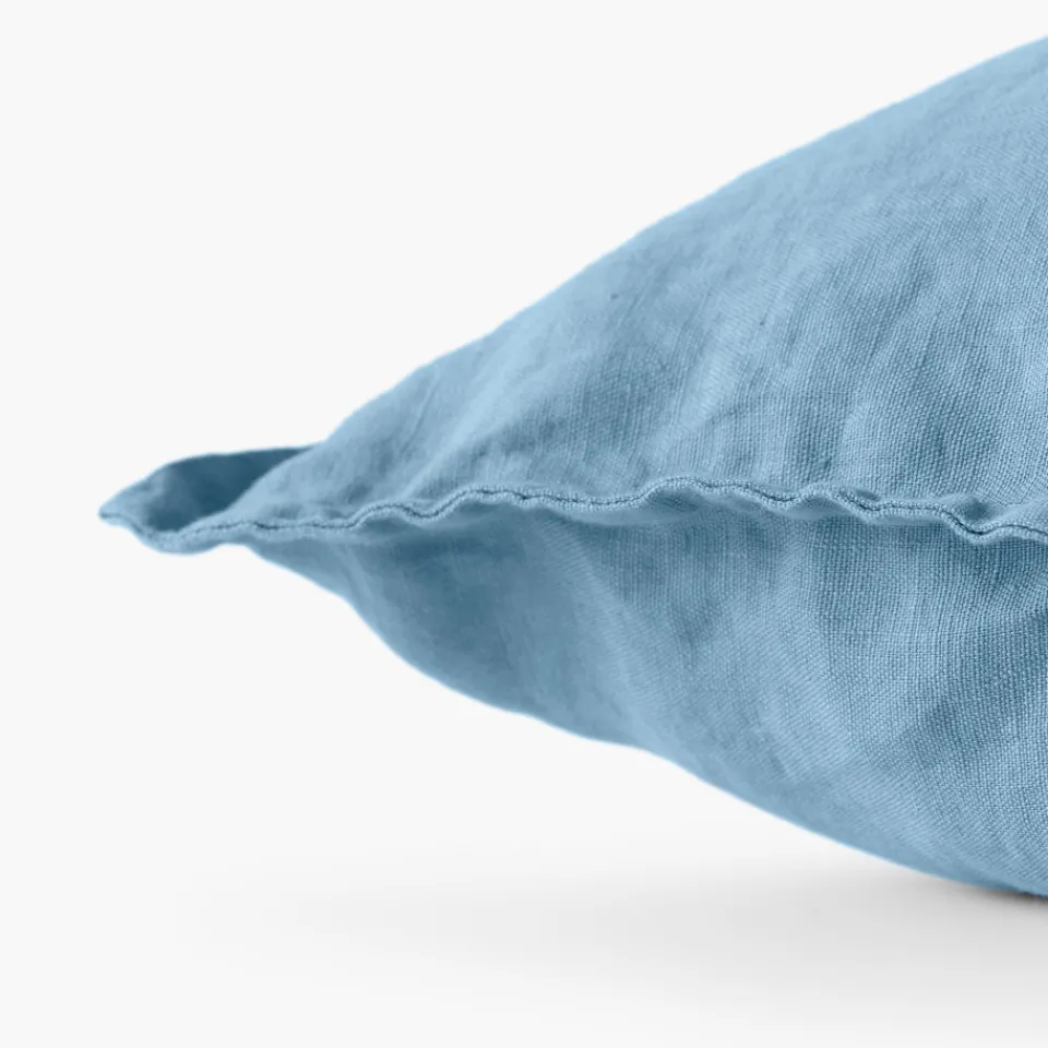 Carré Blanc Housse de coussin lin lavé Songe bleu baltique| Housses De Coussin