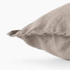 Carré Blanc Housse de coussin lin lavé Songe grège| Housses De Coussin