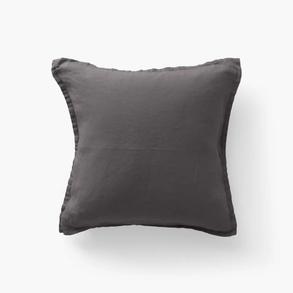 Carré Blanc Housse de coussin lin lavé Songe charbon| Housses De Coussin