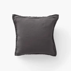 Carré Blanc Housse de coussin lin lavé Songe charbon| Housses De Coussin