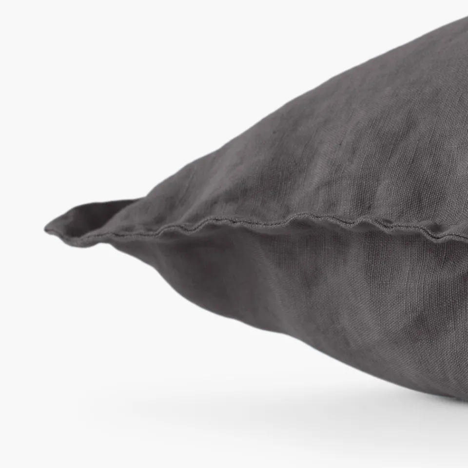 Carré Blanc Housse de coussin lin lavé Songe charbon| Housses De Coussin