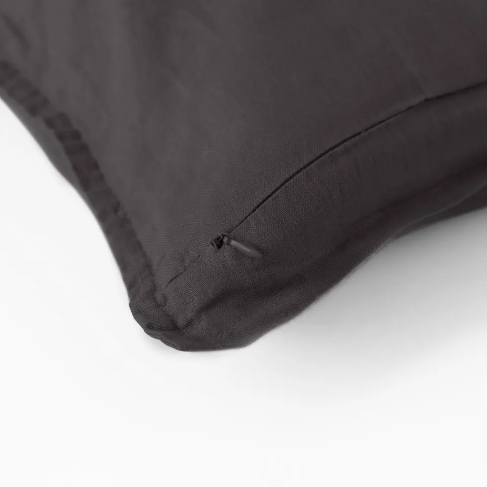 Carré Blanc Housse de coussin lin lavé Songe charbon| Housses De Coussin