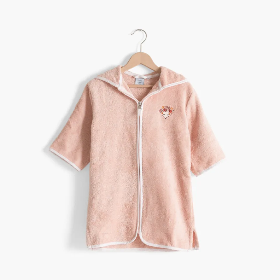 Carré Blanc Peignoir bébé coton bio à capuche zippé Illumine vieux rose|Enfant Peignoirs 12 Mois - 10 Ans