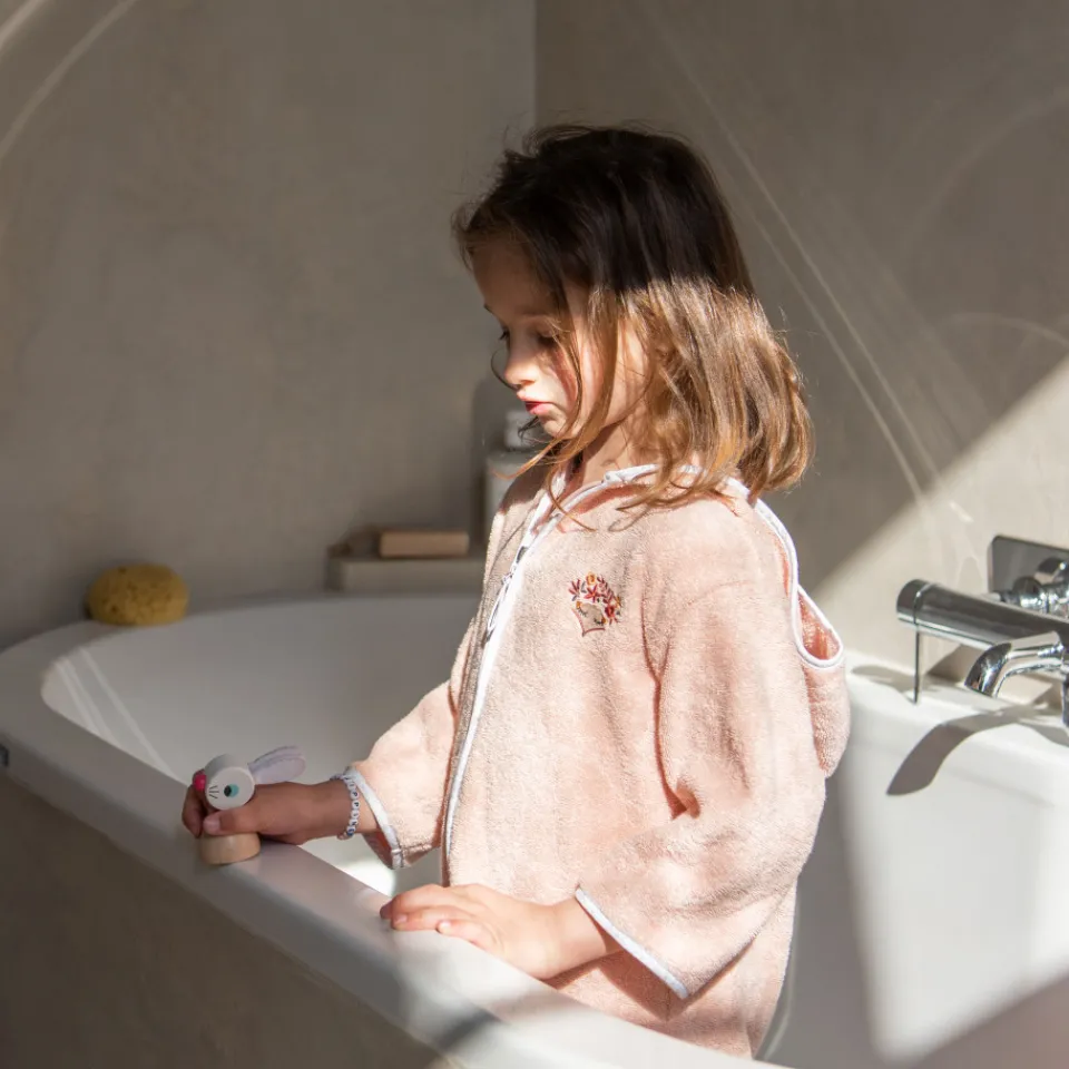 Carré Blanc Peignoir bébé coton bio à capuche zippé Illumine vieux rose|Enfant Peignoirs 12 Mois - 10 Ans