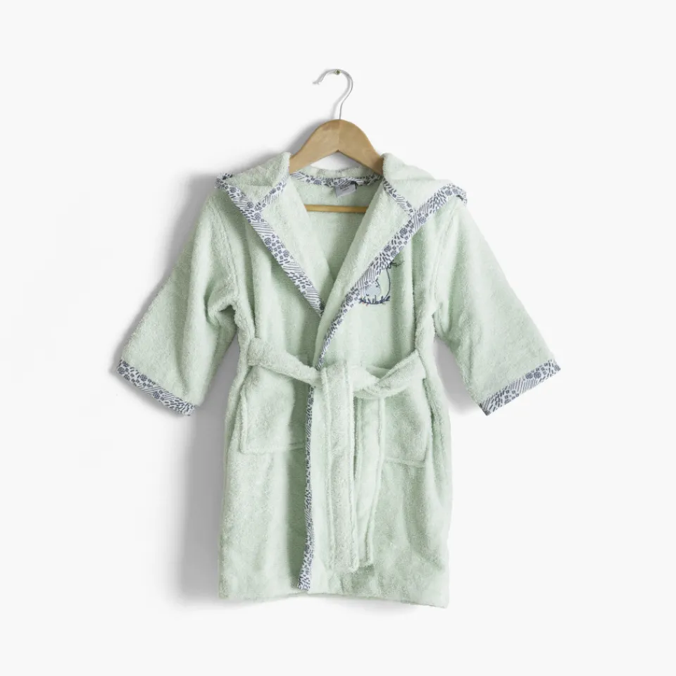 Carré Blanc Peignoir bébé coton bio à capuche Dandine vert d'eau|Enfant Peignoirs 12 Mois - 10 Ans