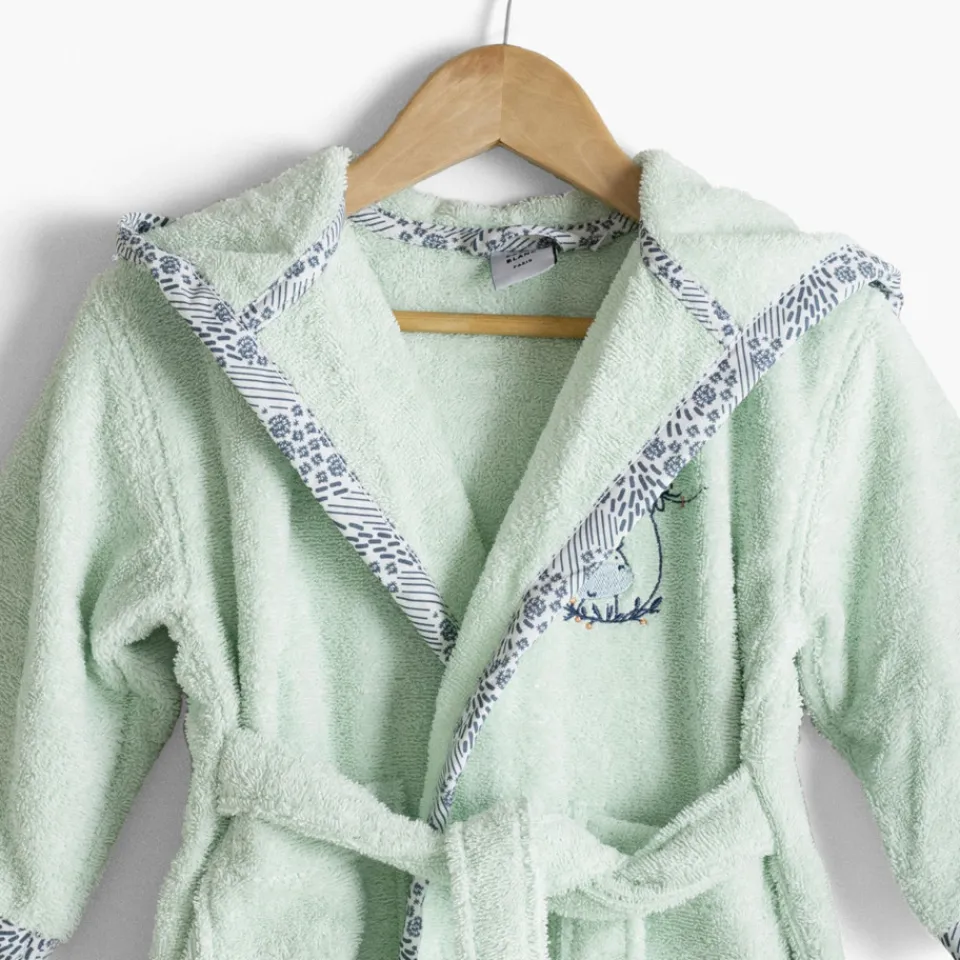Carré Blanc Peignoir bébé coton bio à capuche Dandine vert d'eau|Enfant Peignoirs 12 Mois - 10 Ans