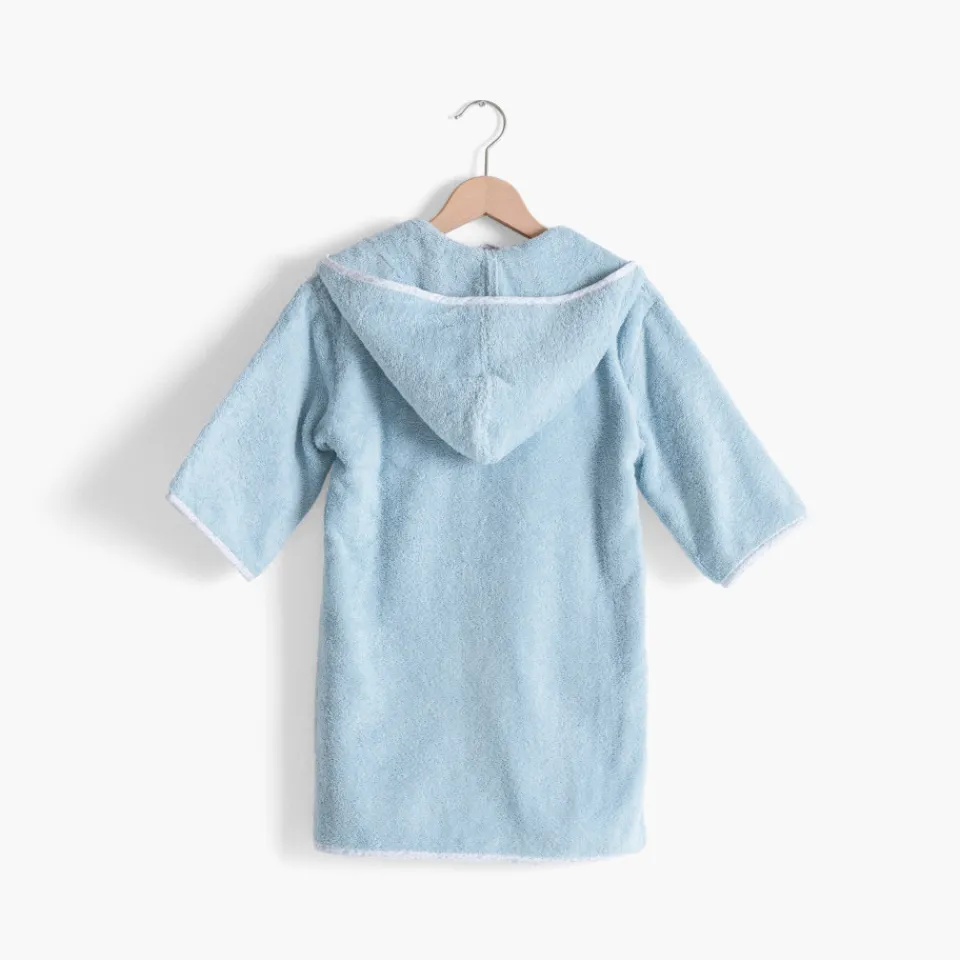 Carré Blanc Peignoir bébé coton bio à capuche zippé Illumine bleu polaire|Enfant Peignoirs 12 Mois - 10 Ans