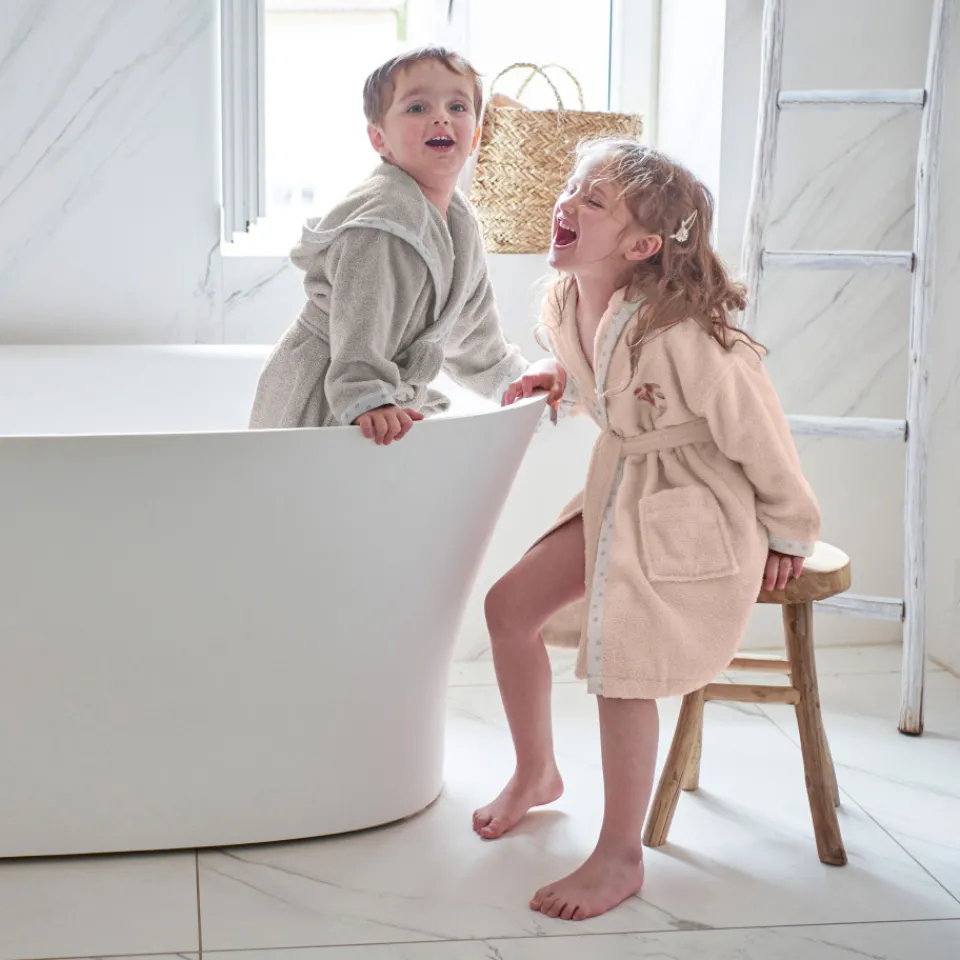 Carré Blanc Peignoir bébé coton biologique à capuche Devine lin|Enfant Peignoirs 12 Mois - 10 Ans