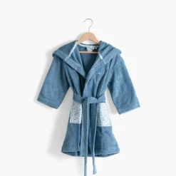 Carré Blanc Peignoir enfant coton à capuche Océanos Indigo|Enfant Peignoirs 12 Mois - 10 Ans