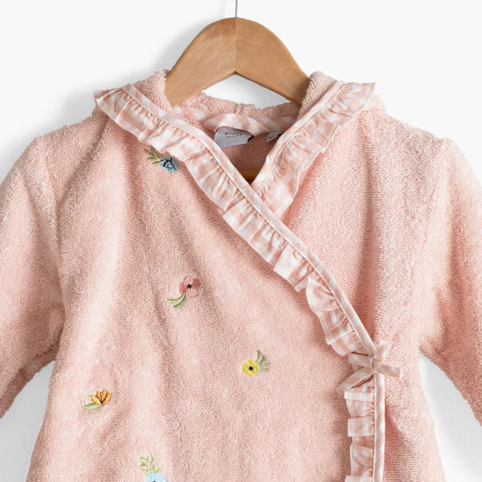 Carré Blanc Peignoir enfant coton bio cache-cœur à capuche brodé Rêve d'or dragée|Enfant Peignoirs 12 Mois - 10 Ans