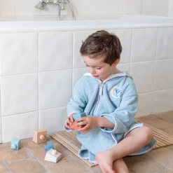 Carré Blanc Peignoir enfant coton bio à capuche zippé Illumine bleu polaire|Enfant Peignoirs 12 Mois - 10 Ans