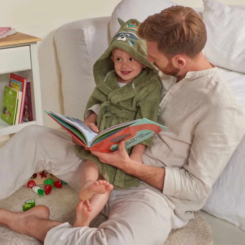 Carré Blanc Peignoir enfant coton Playful kaki|Enfant Peignoirs 12 Mois - 10 Ans|Nouveautés Bébénew