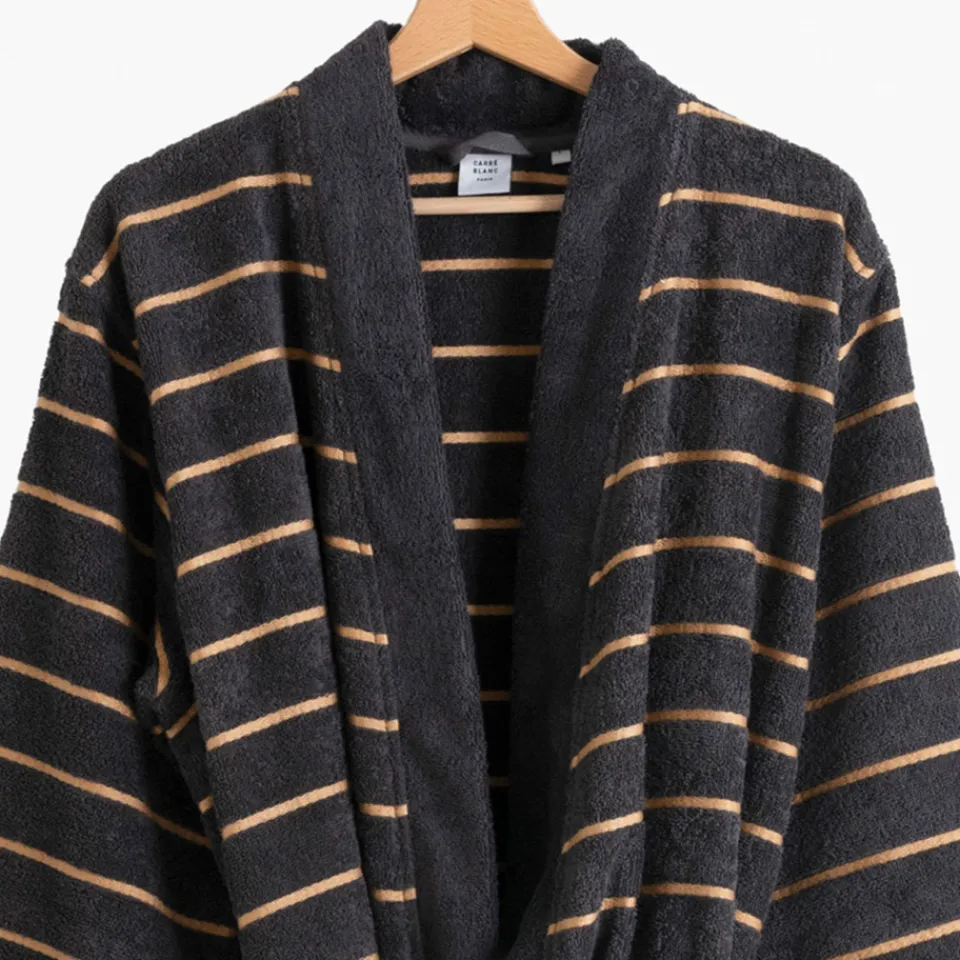 Carré Blanc Peignoir homme coton col kimono Eclipse charbon|Homme Peignoirs Homme