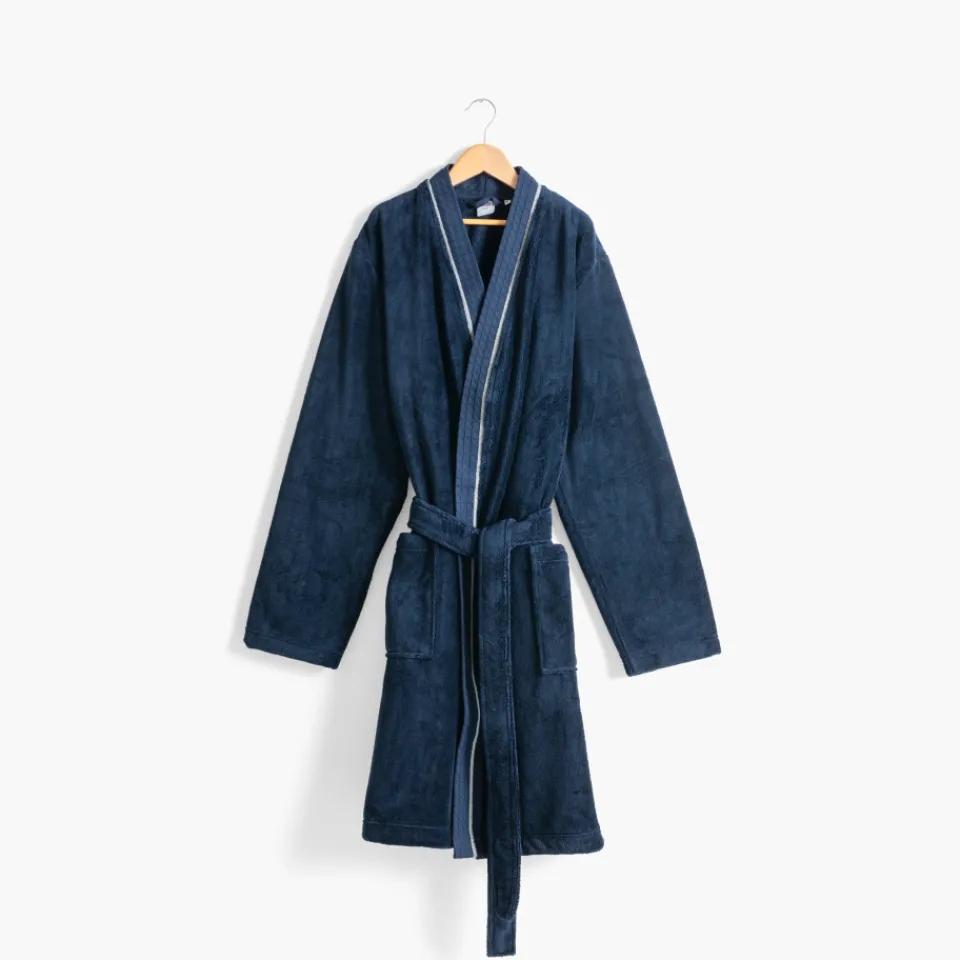 Carré Blanc Robe de chambre polaire homme col kimono Equinoxe marine|Homme Robe De Chambre Homme
