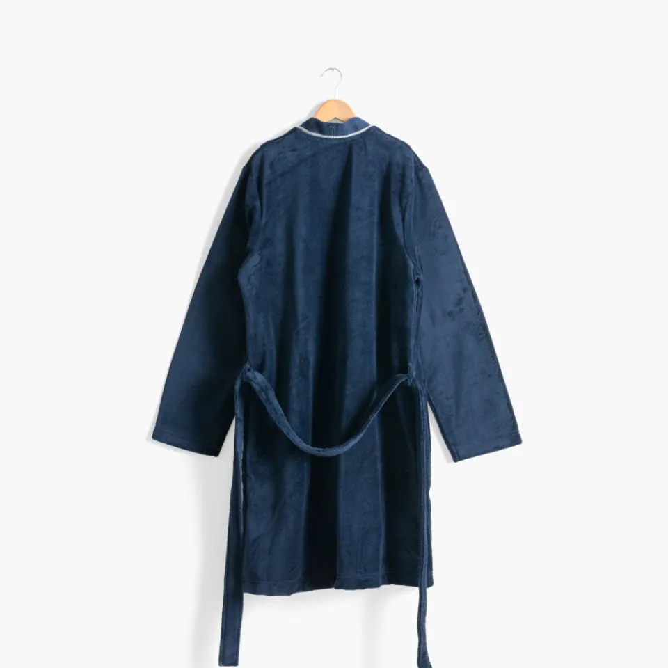 Carré Blanc Robe de chambre polaire homme col kimono Equinoxe marine|Homme Robe De Chambre Homme