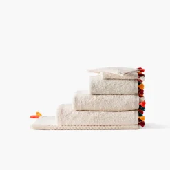 Carré Blanc Serviette de toilette coton Eclats naturel| Serviettes De Toilette