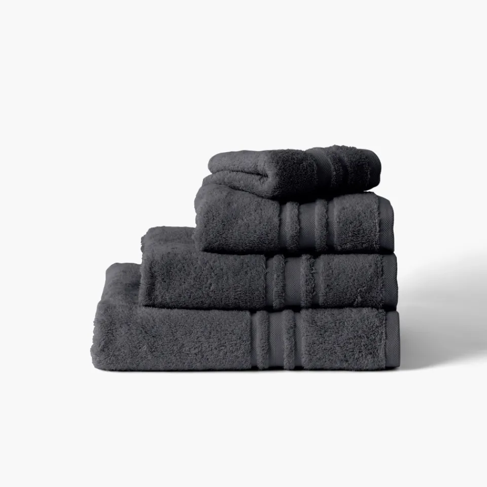Carré Blanc Serviette de toilette coton Lola II ardoise| Serviettes De Toilette