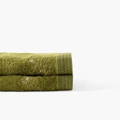 Carré Blanc Serviette de toilette coton et viscose de bambou Silvalys vert mousse| Serviettes De Toilette
