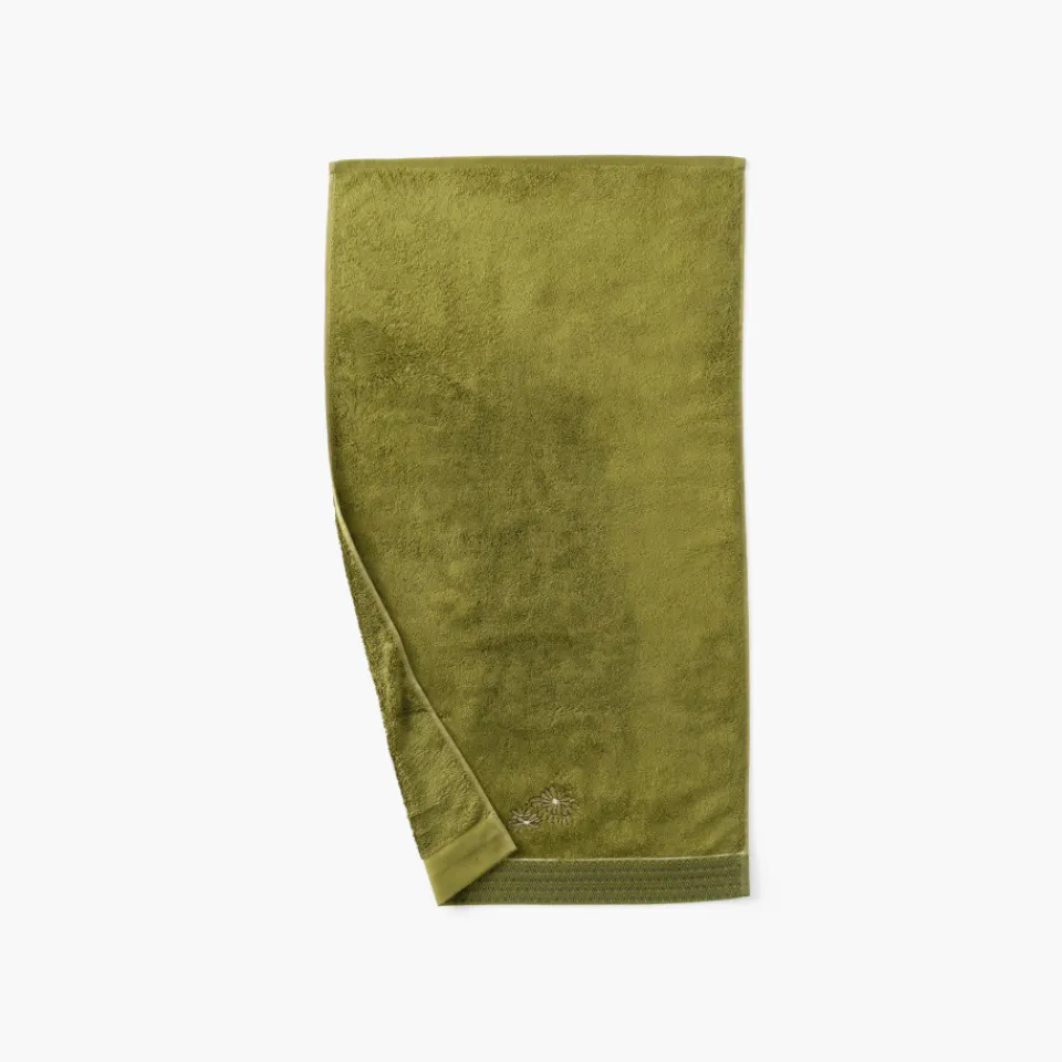 Carré Blanc Serviette de toilette coton et viscose de bambou Silvalys vert mousse| Serviettes De Toilette
