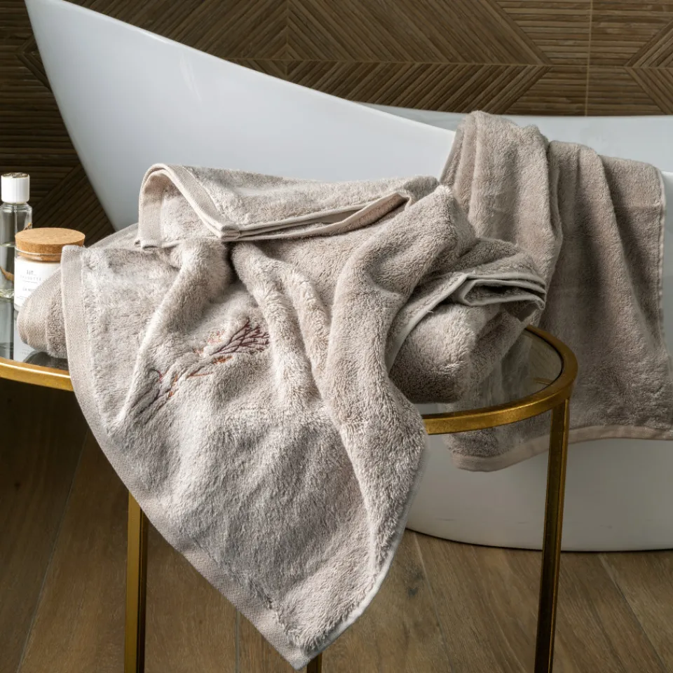 Carré Blanc Serviette de toilette coton et viscose de bambou Aura taupe| Serviettes De Toilette