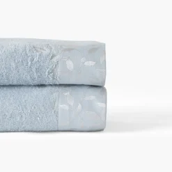 Carré Blanc Serviette de toilette coton et viscose de bambou Equinoxe bleu givre| Serviettes De Toilette