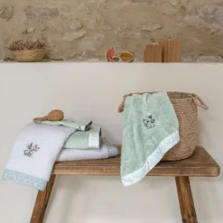 Carré Blanc Serviette de toilette coton bio Jardine amande|Enfant Serviettes De Toilette