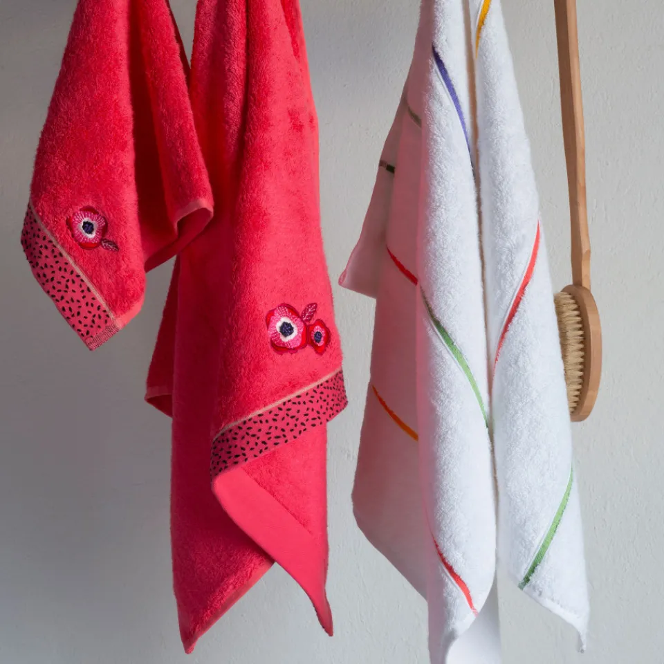 Carré Blanc Serviette de toilette coton Rosella coquelicot| Serviettes De Toilette