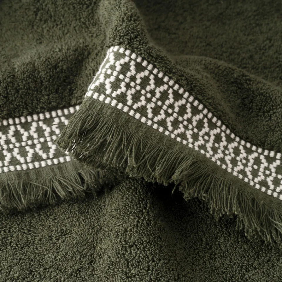 Carré Blanc Serviette de toilette coton Villasol vert kaki| Serviettes De Toilette