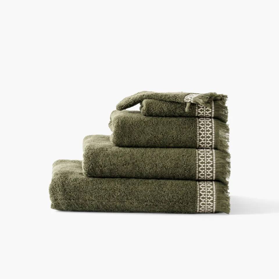 Carré Blanc Serviette de toilette coton Villasol vert kaki| Serviettes De Toilette
