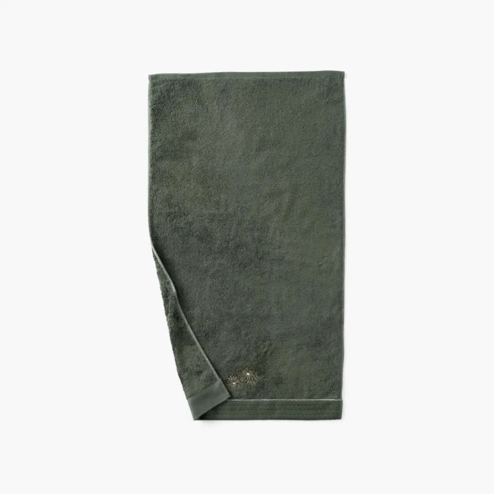 Carré Blanc Serviette de toilette coton et viscose de bambou Silvalys vert forêt| Serviettes De Toilette