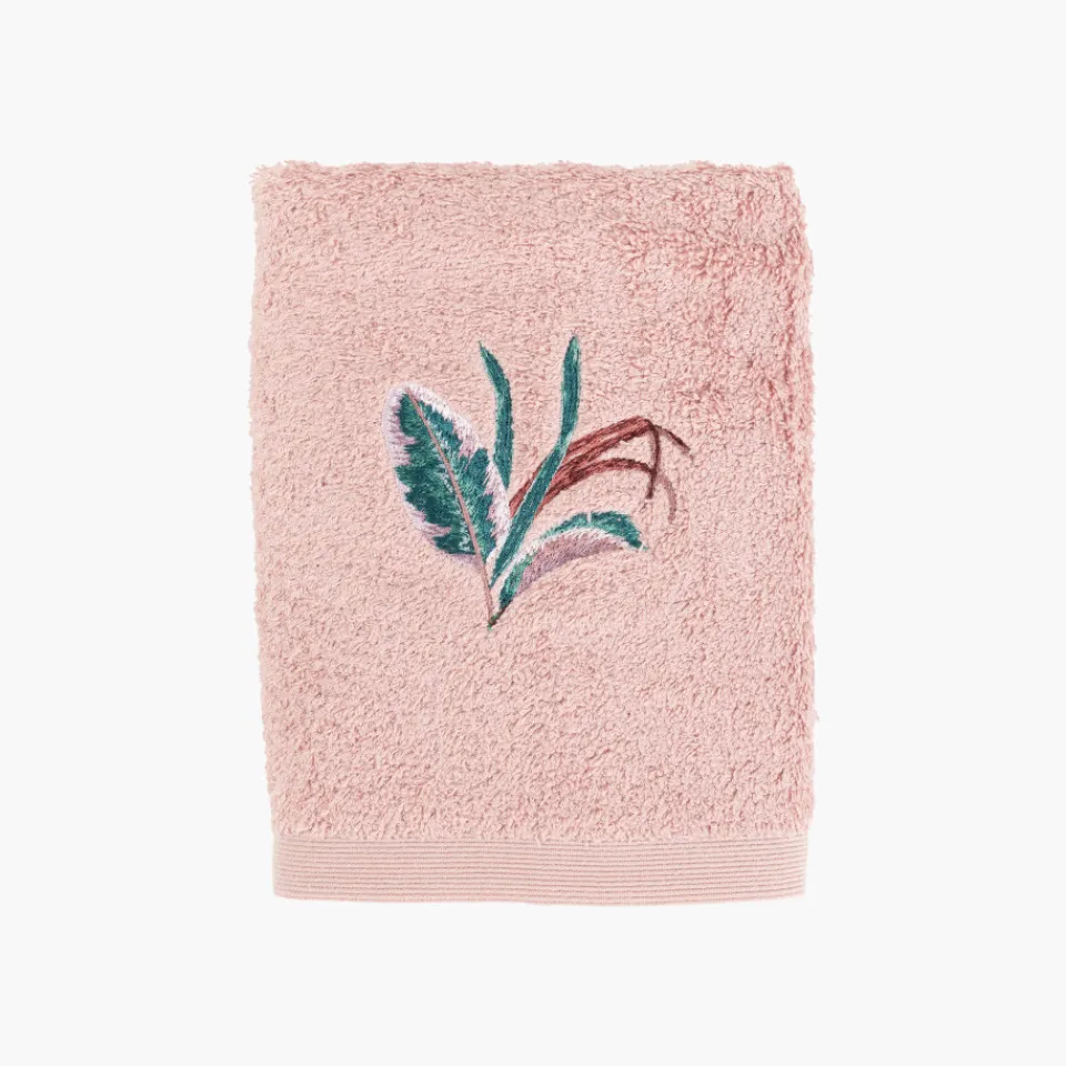 Carré Blanc Serviette de toilette coton et viscose de bambou Calathéa rose| Serviettes De Toilette