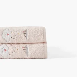 Carré Blanc Serviette de toilette coton bio Bienvenue nude|Enfant Serviettes De Toilette