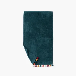 Carré Blanc Serviette de toilette coton Eclats bleu pétrole| Serviettes De Toilette