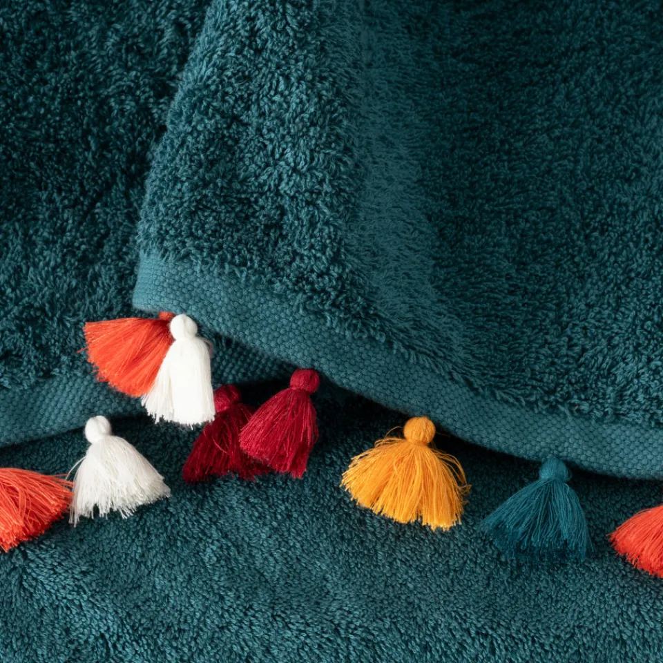 Carré Blanc Serviette de toilette coton Eclats bleu pétrole| Serviettes De Toilette