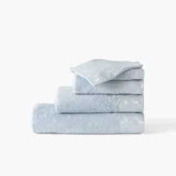 Carré Blanc Serviette invité coton et viscose de bambou Equinoxe bleu givre| Serviettes Invité