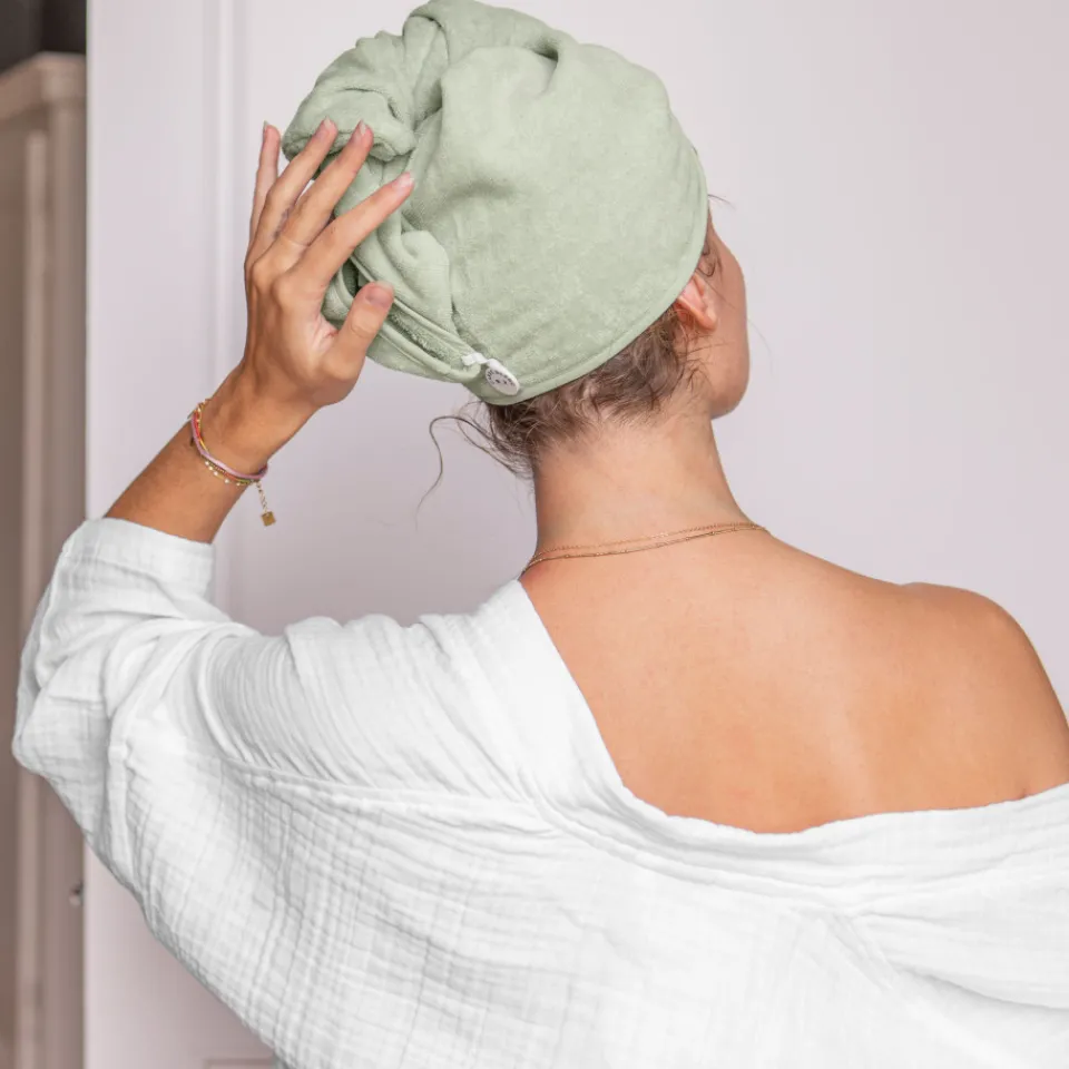 Carré Blanc Serviette pour cheveux en velours de coton biologique Naturelle eucalyptus|Femme Coffrets Cadeaux|Accessoires Beauté