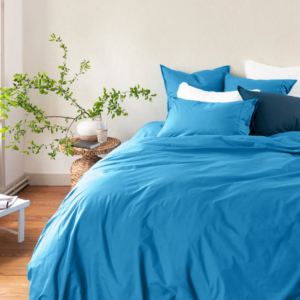 Carré Blanc Taie d'oreiller carrée coton Neo azur| Taies D’oreiller