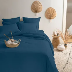 Carré Blanc Taie d'oreiller carrée coton Neo Bleu prusse| Taies D’oreiller